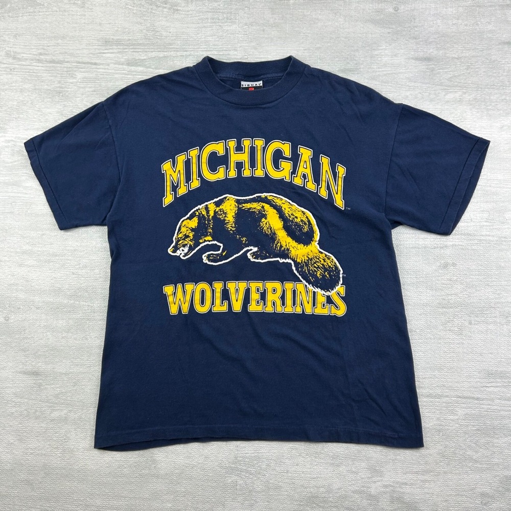 Vintage 90s Michigan Wolverines Shirt Size Large Navy Blue University College